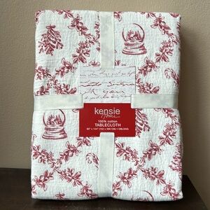 Kensie Tablecloth Christmas Globe Holly Candy Cane 60”x144” New